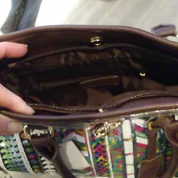 Multicolored sequined large handbag with 2 straps - Picture 8 of 9